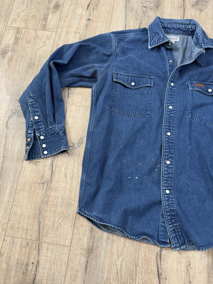 Винтажная мужская рубашка Carhartt из джинсовой ткани с жемчугом на пуговицах западная одежда размер M - Изображение 2 из 4