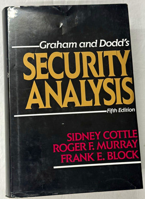 Graham Dodd Security Analysis 5th Edition 1988 Hardcover DJ Cottle Murray Block