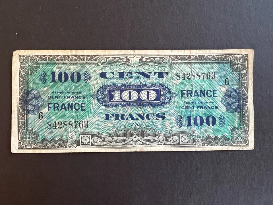 ORIGINAL WWII U.S. MILITARY PAYMENT CERTIFICATE 100 CENT FRANCS, SERIES 6 1944! - Image 2 of 4