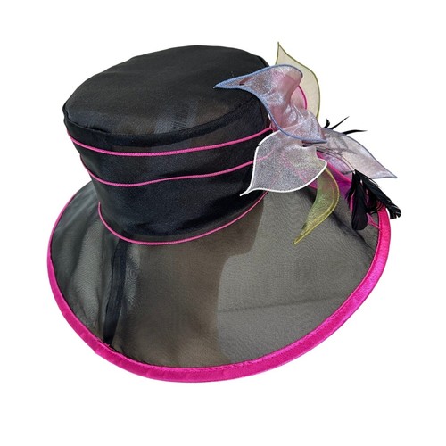 Jeanne Simmons Damen Schwarz Derby Hut Mehrfarbig Organza Schleife Feder HochzeitHut - Bild 2 von 6