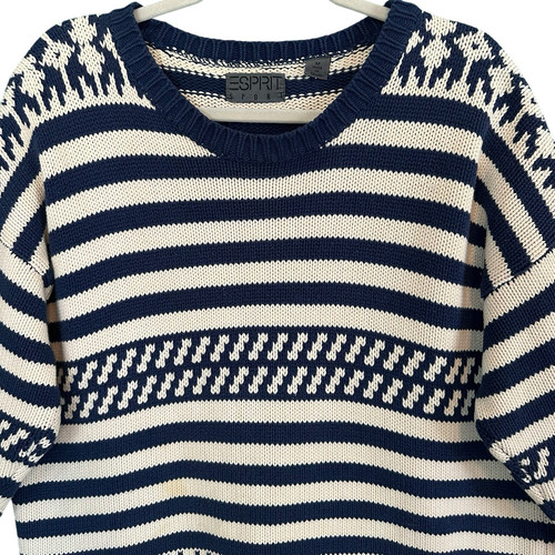 Esprit Vintage 80s 90s Grannycore Cotton Striped Sweater Womens Size M - Foto 4 di 9