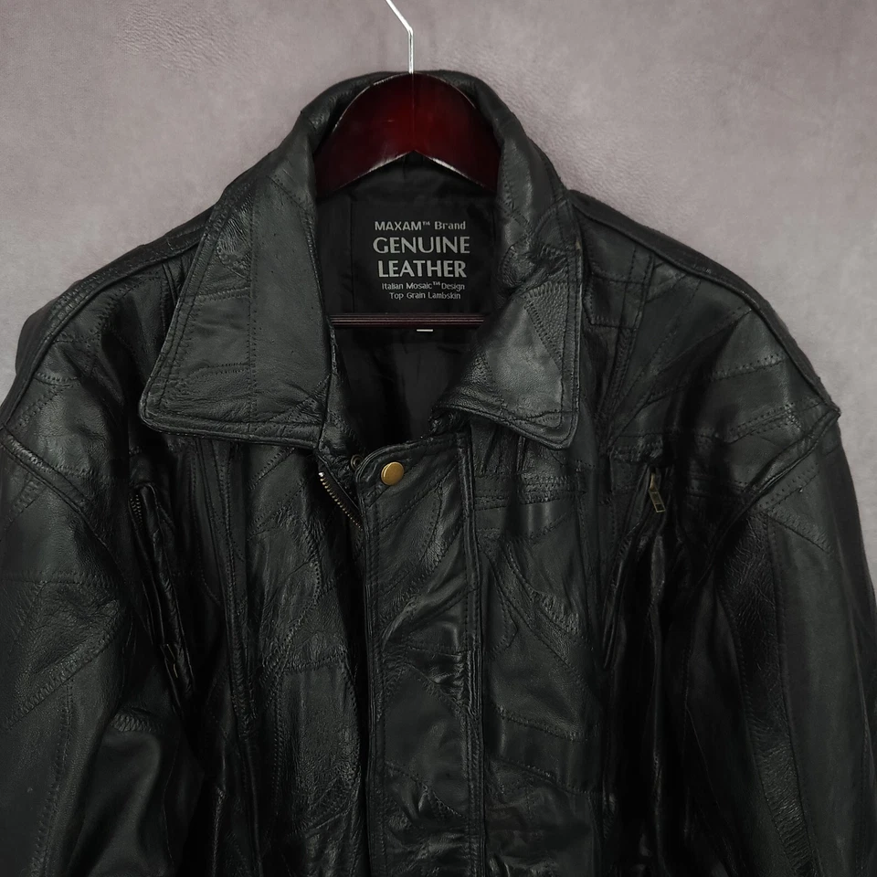 Chaqueta Maxam De Colección Para Hombres 2XL Negra Italiana Mosaico Piel de Cordero Cuero Genuino Motociclista Foto 3 de 4