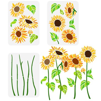 3PCS Sunflower Stencils 8.3x11.7inch Hollow Out Painting Stencils Flower Disk...