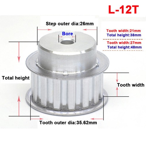 Piñones de polea de correa de distribución L10T-L50T tipo L de 3/8" de ancho de diente 21/27 mm - Imagen 13 de 48