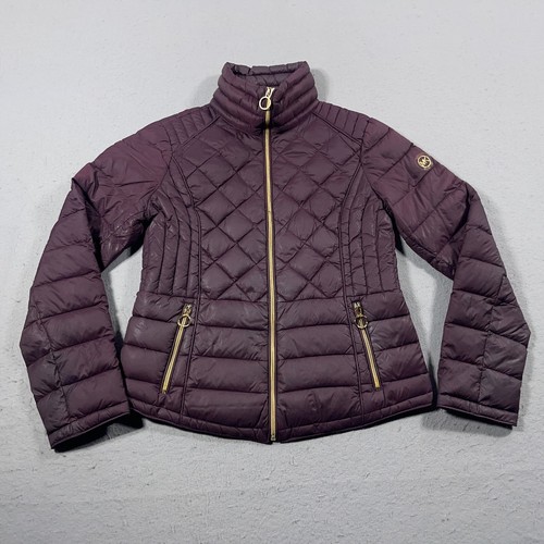 Michael Kors Daunen Puffer Jacke Damen Medium Burgund Gesteppt Gold Reißverschluss Packbar