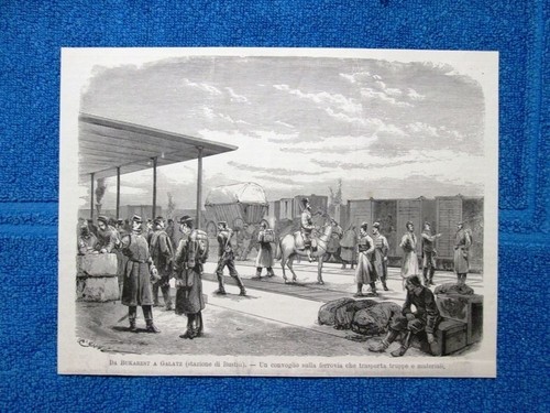 Guerra Russia-Turchia del 1877:Stazione di Bustiù-Convoglio che trasporta truppe