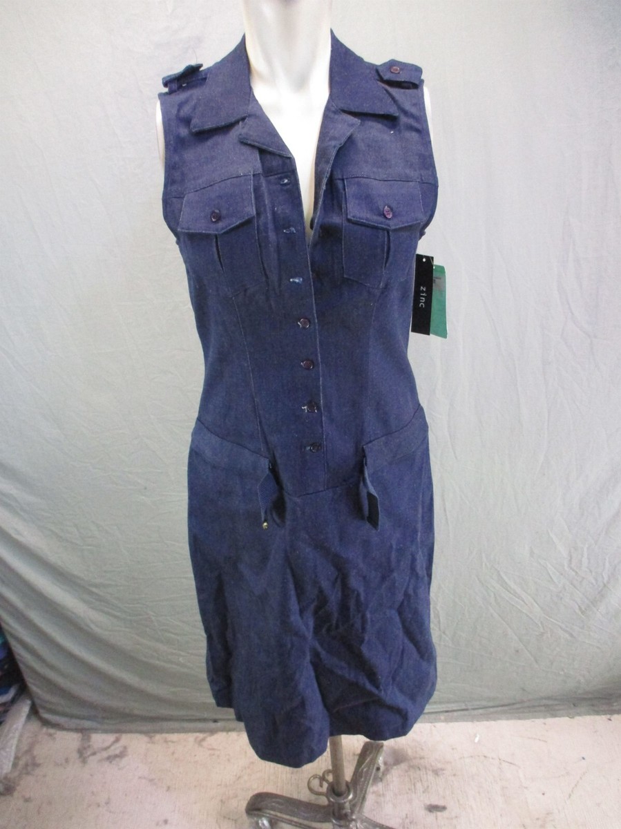 NWT NORDSTROM Size 9 Womens Navy Blue Denim Belted Sleeveless Sheath Dress  215 | eBay