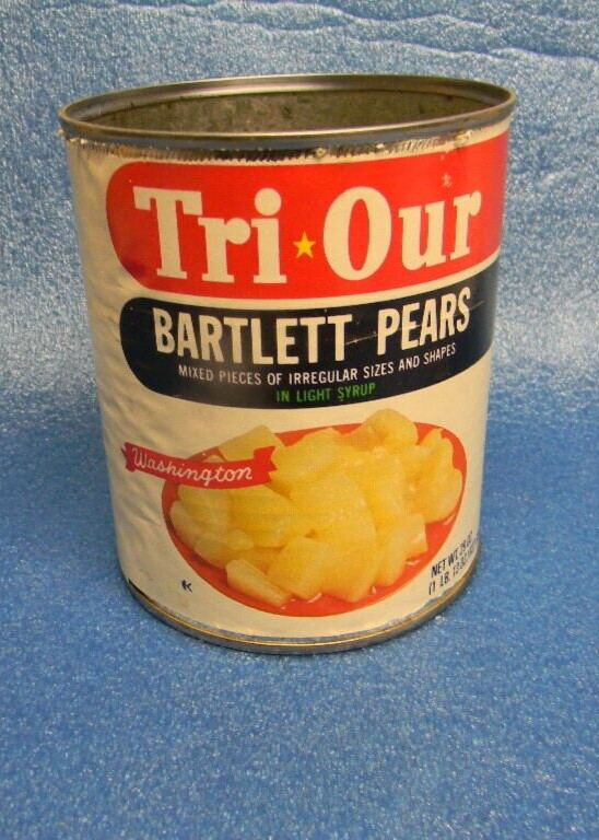 VINTAGE TRI * OUR BARTLETT PEARS METAL CAN SNOKIST GROWERS YAKIMA WASHINGTON