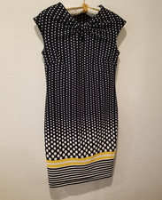 I Le New York Womens Sz 8 Polka Dot Black Pencil Dress Keyhole Pleated Back Zip