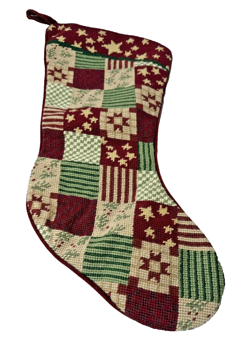 HM Patchwork Christmas Stocking Wool Farmhouse Country Star Quilt Cottage #3-image