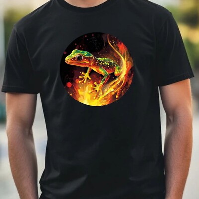 Herren T-Shirt Gecko in Flammen Motiv Baumwolle Größe XSbis 5XL