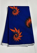 African Print Fabric, Ankara - Blue, Orange Fabric