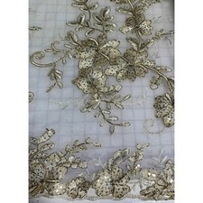 Pale Gold Floral Sequin Embroidered Tulle Lace Fabric