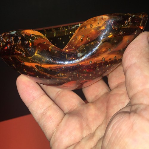Vintage MURANO Italy Bullicante Controlled Bubble Brown Art Glass Ashtray Single - Picture 10 of 12