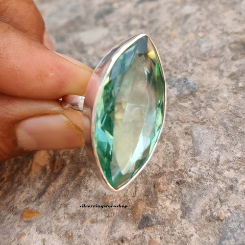 Aquamarine Ring, 925 Silver Ring, Women Ring, Band Ring, Gemstone Ring All Size - Picture 3 of 15