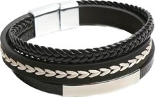 ARMBAND HERREN LEDER EDELSTAHL TRACHT OKTOBERFEST  SCHWARZ SILBER  21 CM LANG