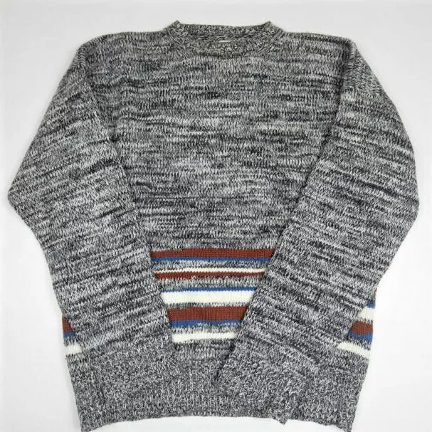 E.TAUTZ Wool x Cashmere handmade knit M gray sweater Pullover melange border