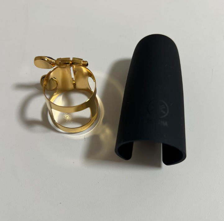 UNUSED & NEW Ligature & Cap for YAMAHA Alto Saxophone Gold Plated Finish-image