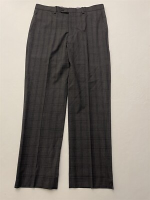 Aristo 18 36 x 32 Gray Glen Check 100% Wool Flat Front Vent Cuff Golf Dress Pant