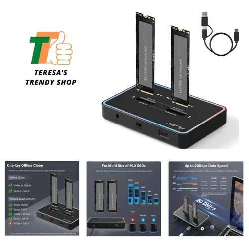 M.2 Duplicator Cloner Dual-Bay Offline USB C to NVME SATA Docking Station, M....