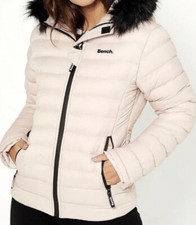 New Womens Bench Pink Faux Fur Trim Padded Jacket Size Uk 12 Rrp£109.99