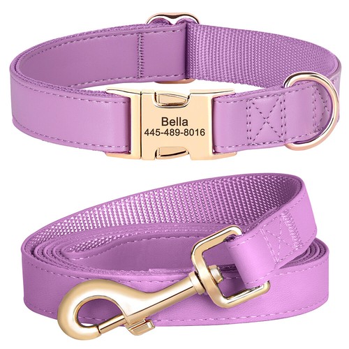 Personalized Dog Collar and Leash set Custom with Name Engraved Gold Buckle S-L - Picture 20 of 24