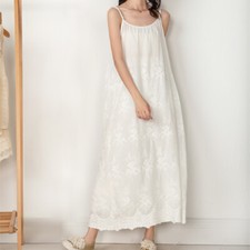 Embroidery Camisole Full Slips Dress Pure Cotton Camis Slips Petticoat Chemise