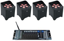 4 Chauvet DJ Freedom Par T6 Wireless Rechargeable RGB Wash Lights DMX Controller