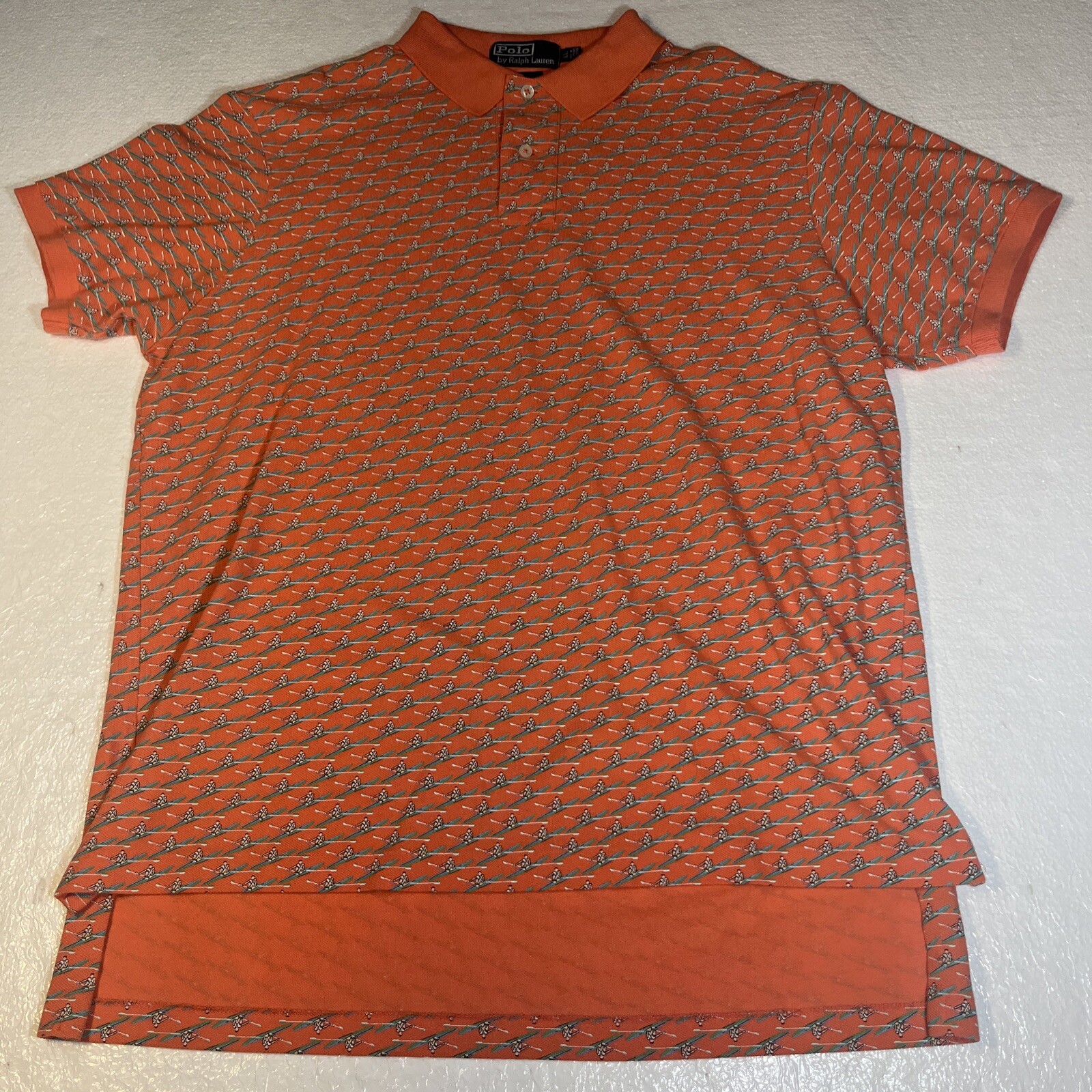 FILA Polo Ralph Lauren camicia uomo XL arancione vintage canoa canottaggio AOP anni 90 casual