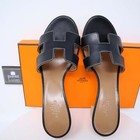 37.5 HERMES ORAN OASIS H SANDALS HEEL CLASSIC CALFSKIN BLACK