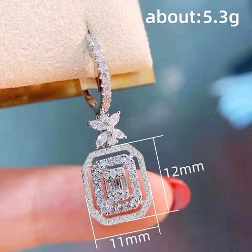 Lab Created Diamond Dazzling Female Dangle Earrings 14K White Gold Over - Picture 3 of 8