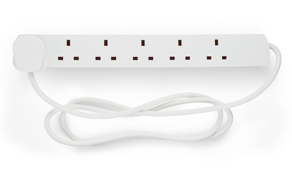 Securlec 6 Gang Way Electric Mains UK Plug Socket Extension Lead Cable 2m -White