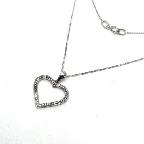 9ct Gold Diamond Heart Necklace Pendant 9ct White Gold Hallmarked Dia Heart 18"