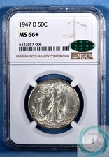1947-D Walking Liberty Half Dollar NGC MS66+ w/CAC -Champagne and Amber Gold