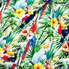 Leaves with Tropical Birds Print Stretch Fabric 60"wide Swimsuit Spandex By Yard
