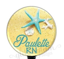 Beach Badge Holder Reel, Personalized ID Badge Holder, Tropical Badge Clip 2160