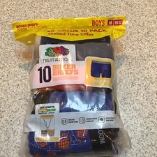 10 BOYS BOXER BRIEFS FRUIT OF LOOM TAG FREE REGULAR LEG LENGTH M 10-12 DESIGNS