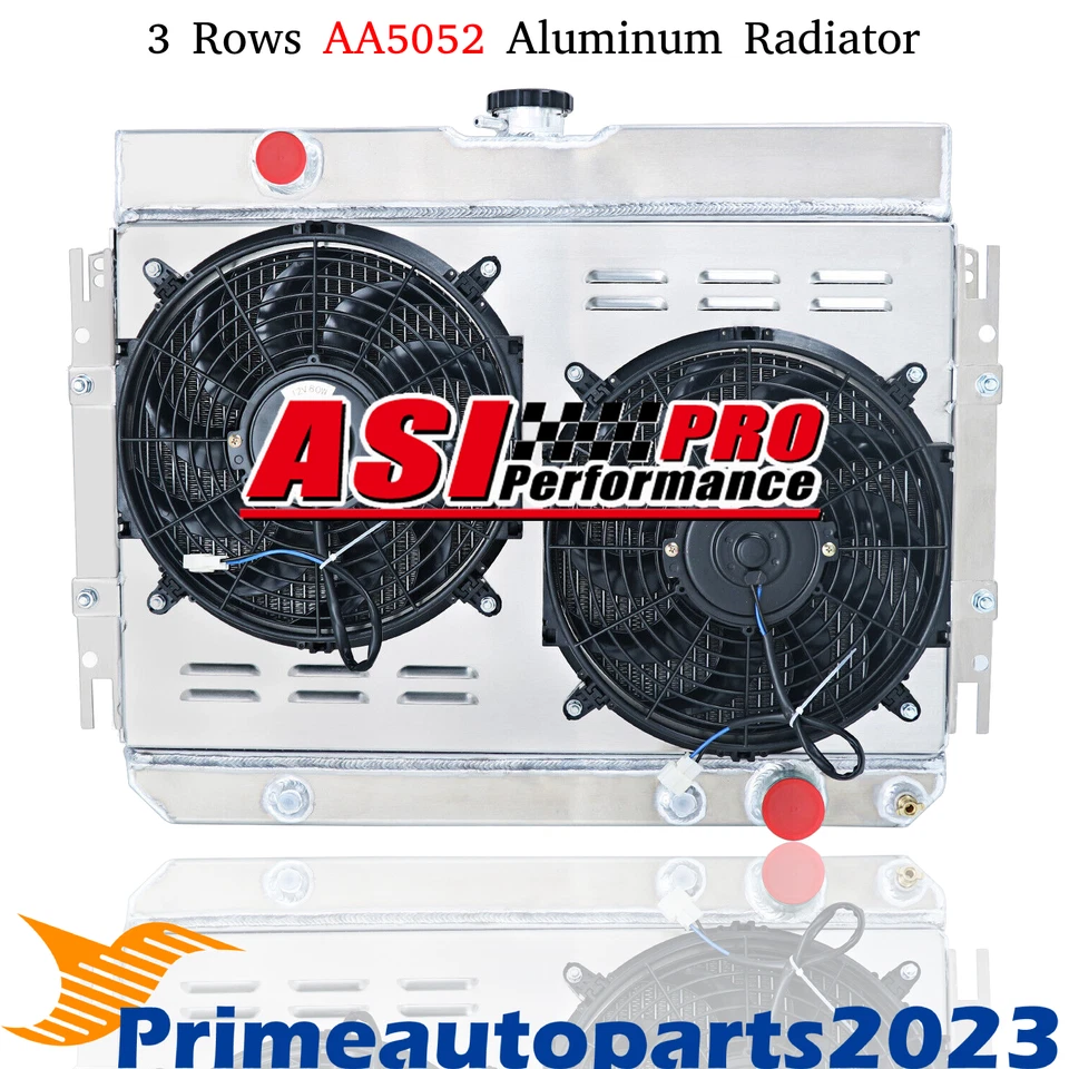 Aluminum 3 Row Radiator with Fan Shroud Fits 63-68 Chevy Impala Bel Air Biscayne Foto 2 de 4