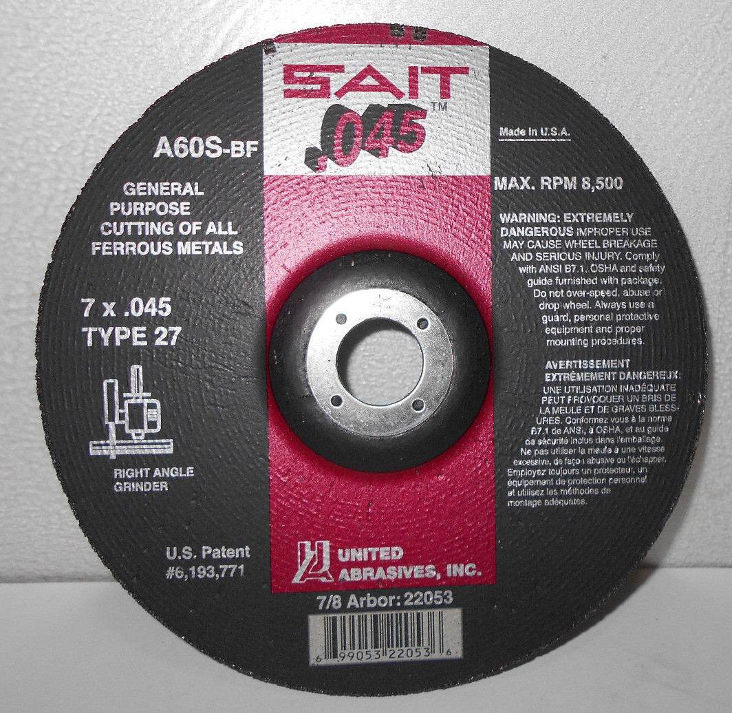 SAIT 22053 Metal Cut-Off Wheels – 7” X 0.045” X 7/8” Arbor, Type 27, A60S Grit (Pack Of 10) 11 thumbnail image