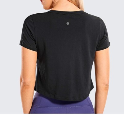 CRZ YOGA Pima Cotton Women's Workout Cropped Tops Short Sleeve Yoga Shirts  Sz M