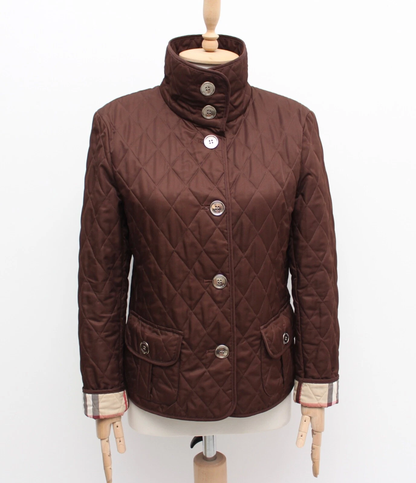 Giacca trapuntata donna BURBERRY London Nova Check marrone taglia M made in ENGLAND