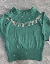 NWT Vintage Cervelle Beaded Cowl Neck Sweater Luxury Pearl 80s 90s Large Grandma