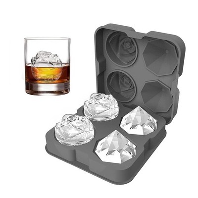 Ice Cube Tray, HANCELANT 2.5inch 2 Rose Ices + 2 Diamond Ices, Gray 