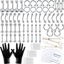 84 PCS Body Septum Piercing Kit 14G 16G Tools for Nose Tongue Lip Ear Eyebrow Be