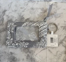 Vera Bradley Performance Twill Zip ID Key Ring  Wallet Cloud Gray Paisley NWT