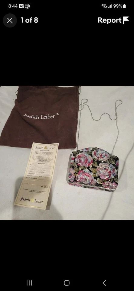 Judith Leiber Swarovski Crystal  Flower Clutch Purse with Chain - Image 4 of 4