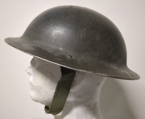 WWII 1942 Dated British Brodie MKII Helmet w/ Liner/Chinstrap & ID # Markings