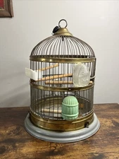 Vintage Hendryx Bird Cage Hanging Dome Style Jadeite And Milk Glass Feed/Water