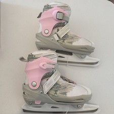 DBX Bolt Adjustable Kids Girls Ice Skates White Pink Size Large 5-9 NEW