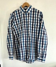Express Men's Blue  White Plaid Button Down Long Sleeve Extra Slit Fit Shirt L